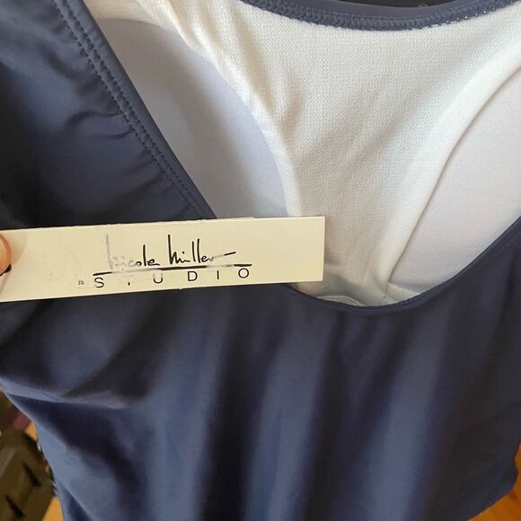 Nicole Miller 1 pc Peacock Navy Blue Scoop Back Bathing Suit NWT Women's Size XL - Picture 5 of 8